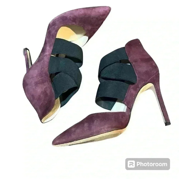 Vince Camuto Nigel Heels Sugar Plum Suede Pointy Toe Elastic Straps Sz 6.5 M - Picture 2 of 10